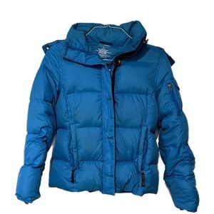 LL Bean Down Jacket with fur lined hood- Size small, Teal Blue